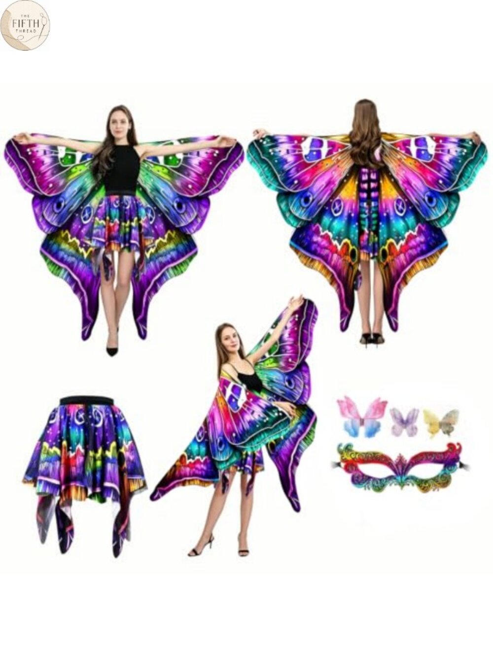 Butterfly Wings Double-Sided Fairy Costume Set Cape Mask Headband